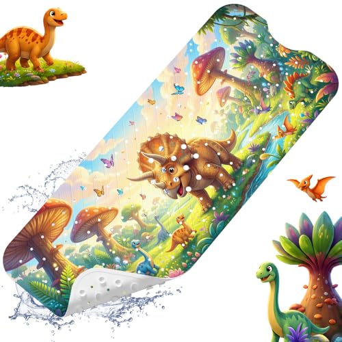 Baby Bath Mat for Tub Non Slip Kids, BPA Free Extra Long Bathtub Mat 40x16 with Drain Holes and 200 Suction Cups, Non Toxic Machine Washable Toddler Bath Mat, Eco-Friendly Certified - color: Trike
