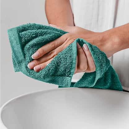 Ocean Towel Set for Bathroom 100% Luxury Cotton Bath Towels Set of 8 (2 Bath Towel and 2 Hand Towel Set & 4 Wash Cloth) - Green Soft Towels Bathroom Set 600 GSM Double Stitched for Durability - color: Green
