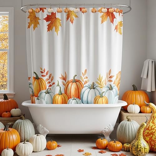 Colingmill Set of 12 Pumpkin Shower Curtain Hooks for Fall Bathroom Decor, Metal Rustproof Farmhouse Plaid Autumn Pumpkin Decorative Shower Curtain Hooks Rings for Thanksgiving Bathroom Decor - style: Pumpkin