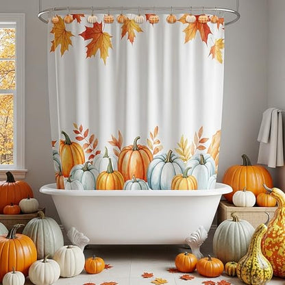 Colingmill Set of 12 Pumpkin Shower Curtain Hooks for Fall Bathroom Decor, Metal Rustproof Farmhouse Plaid Autumn Pumpkin Decorative Shower Curtain Hooks Rings for Thanksgiving Bathroom Decor - style: Pumpkin