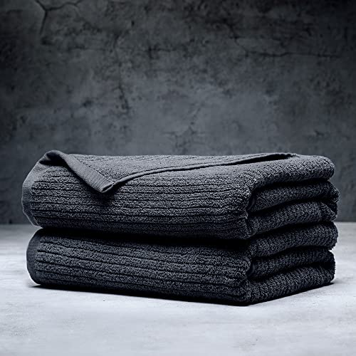 Luxury Performance 2-Piece Bath Towel Set | Dual-Loop Design | Ultra Soft | Highly Absorbent | Quick Drying | Fossil (Charcoal) - color: Fossil, size: 2 Bath Towels