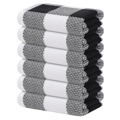 Homaxy 100% Cotton Plaid 6 Pack Kitchen Towels, 13" x 28", White & Black | Waffle Weave, Plaid, Super Soft and Absorbent Dish Towels, Quick Drying, Multi-Purpose - color: White & Black, size: 13 x 28 - 6 Pack