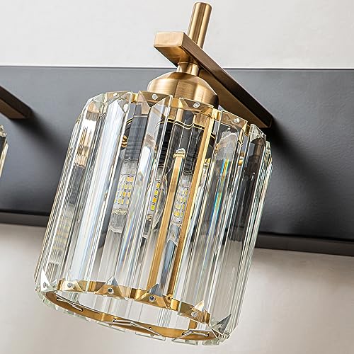 Modern Crystal Bathroom Vanity Lights, Black Gold 5-Lights Bathroom Light Fixtures Over Mirror, Crystal Wall Lighting with Polished Gold Finish(Exclude Bulb) - color: Black Gold-Round Shade, size: 5-Light