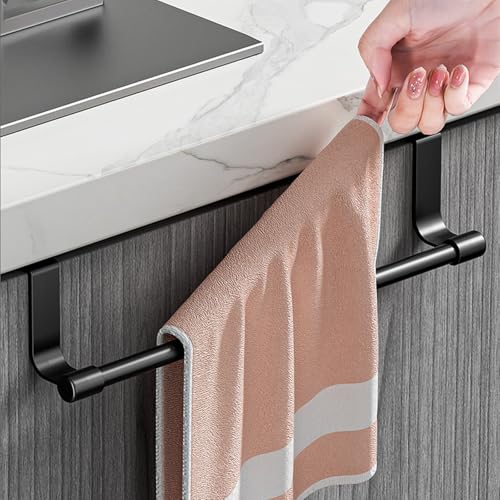 Over Door Towel Rack,Stainless Steel Kitchen Holder for Cabinet & Cupboard,Dish Towel Hanger Bar,Black - color: Black