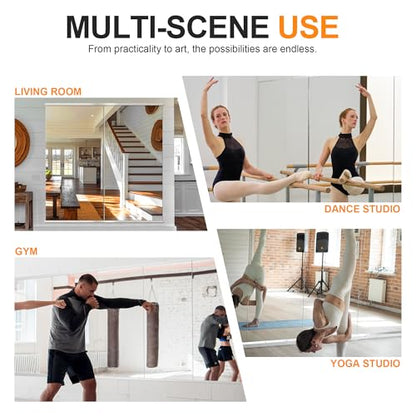 Home Gym Mirror, 50''x25''x2PCS Silver Wall Mounted | Large, Frameless, Tempered Glass, For Home Gym, Garage, Bedroom, Bathroom - size: 50''x25''x2PCS