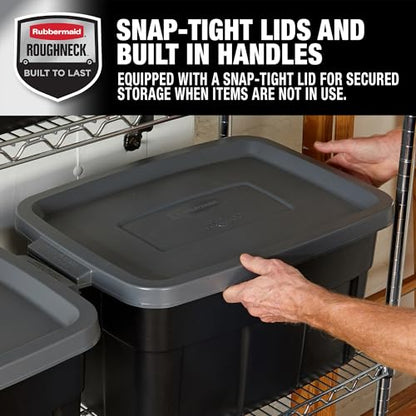 Rubbermaid Heavy Duty Black Storage Bins Plastic Totes with Lids for Storage, Stackable, Large Capacity, Durable, Multipurpose, 14 GAL, 6 Pack (14 GAL - 6 Pack Solid Black and Grey) - size: 14 Gal - 6 Pack