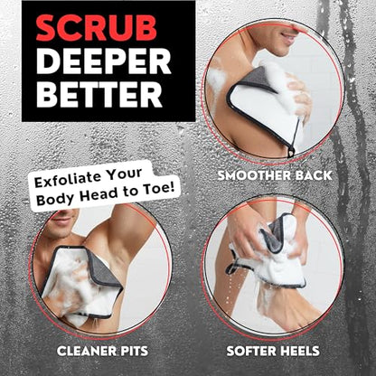 Double-Sided Exfoliating Washcloth, Body Scrubber for Shower, Hand Pocket | Rough & Soft Texture, Fast Drying, Deep Clean, Smooth Skin, Men or Women, 2 Count Pack, Bye Bye Loofah