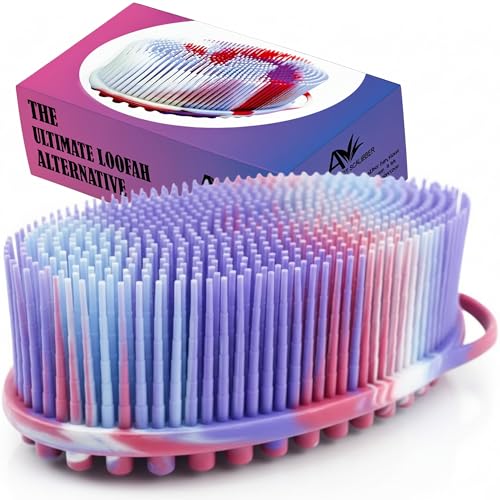 Avilana Premium Silicone Body Scrubber -Trusted Since 2017 - SGS Certified Food Grade Dual Sided Bath Brush, Quick-Dry Exfoliating Loofah Alternative, Massage Brush Sensitive Skin Women Men - color: Marbled, size: Massage