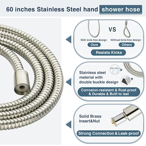 BRIGHT SHOWERS High Pressure Brushed Nickel Shower Heads Combo with Two Spray Setting Fixed Shower Head and Two Spray Settings Handheld Shower Head with Grey Face - color: Brushed Nickel, size: 1.8 Gallon Per Minute