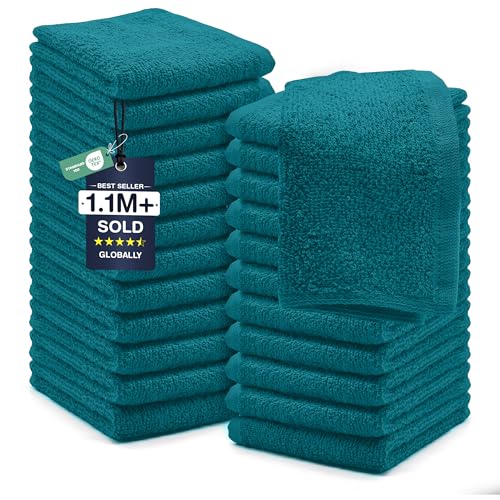 DAN RIVER 24 Pack Wash Cloths for Showering [12x12] - 100% Cotton Washcloths Premium Quality Flannel Face Cloths for Bathroom, Highly Absorbent and Soft Feel Wash Clothes, Teal - color: Teal, size: Wash Cloth (PK 24) - 12x12