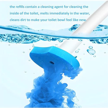 Disposable Toilet Brush Scrubbing 40 Refills Holder Wall Mount | Built-in cleaner, Ergonomic wand, Long handle, No wash, Click-discard - color: 1 Wand + 40 Refills