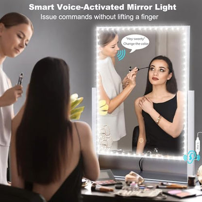 13ft/4M Voice-Activated Led Vanity Mirror Lights Kit Bendable NO Need to Cut Vanity Make-up Mirror Cloakroom Adjustable Flexible Strip Light Table Set with Dimmer Power - color: White-Voice- strip-lights
