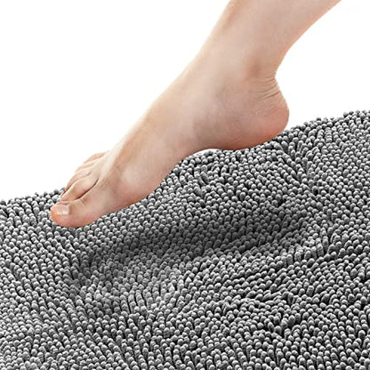 Bathroom Rugs, Extra-Thick Memory Foam Bath Mat, Ultra-Soft Chenille Microfiber, Highly Absorbent, Machine Washable, Shaggy Bath Mats for Bathroom, Non-Slip (21"x32") Space Grey
