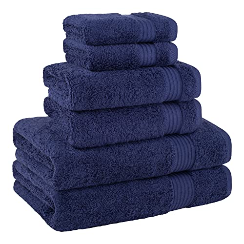 Cotton Paradise 100% Cotton Turkish Towel Set, Soft Absorbent Quick Dry, 6 Piece Towel Set, Navy Blue - color: Navy Blue, size: (27"x54") +( 16"x28") + (13"x13")