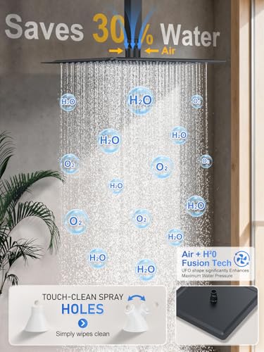 Woindo Shower Faucet Set, 10" Ceiling Mount Rainfall Shower System with 2 Rain Shower Head and Multi-function Handheld Head Push Button Diverter Shower Faucet Trim Kit - color: Matte Black, style: 10"-Ceiling-01