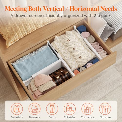 Lifewit 5" Tall Upgrade Drawer Dividers, Adjustable Deep Drawer Organizer | 13.5"-22" Expandable White Drawer Separator for Clothes, Dresser/Kitchen/Closet/Bedroom/Office Organization & Storage, 5 Pack - size: 5"H, 13.5-22"L
