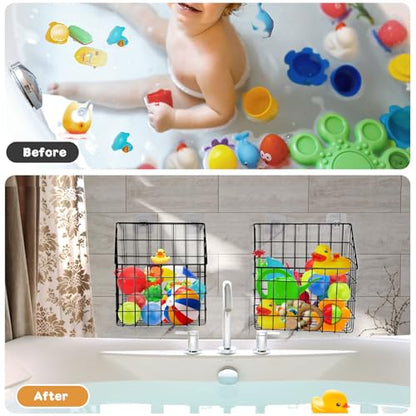Greentainer 2 Pack Bath Toy Storage Organizer, Large Rustproof Metal Wire Basket, Wall Mounted Hanging Bathtub Holder, Bathroom Shower Caddy for Tub Toys & Toiletries - color: Black
