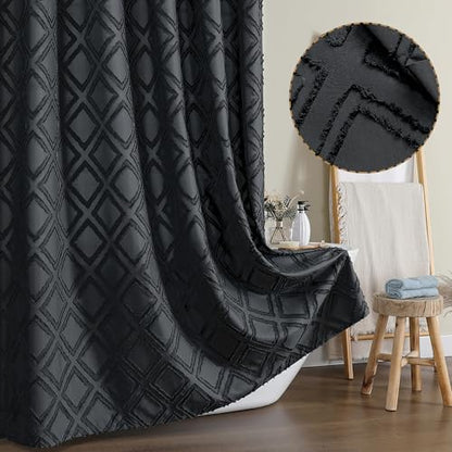 Black Shower Curtain Set for Bathroom, 36 “ Width Stall Small Boho Shower Curtain with 12 Hooks, Soft Lightweight Jacquard Design Fabric Shower Curtain, Machine Washable, Black, 36 W x 72 L - color: Black, size: 36"W x 72"L (Pack of 1)