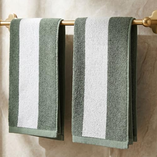 Decorative Hand Towels for Your Bathroom Or Kitchen - Luxurious Set of 2 Soft & Striped Boho Cotton Towels are Absorbent, Lightweight & Dry Quickly - Perfect to Elevate Any Bath Decoration at Home - color: Sage