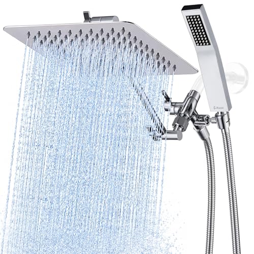 G-Promise All Metal 10" Dual Square Shower Head Combo | Rain Shower Head | Handheld Shower Wand | Adjustable | Smooth 3-Way Diverter | 71" Extra Long Hose - A Bathroom Upgrade (Chrome) | Built to Last, Easy Install, Adjustable Height & Angle for All Heigh