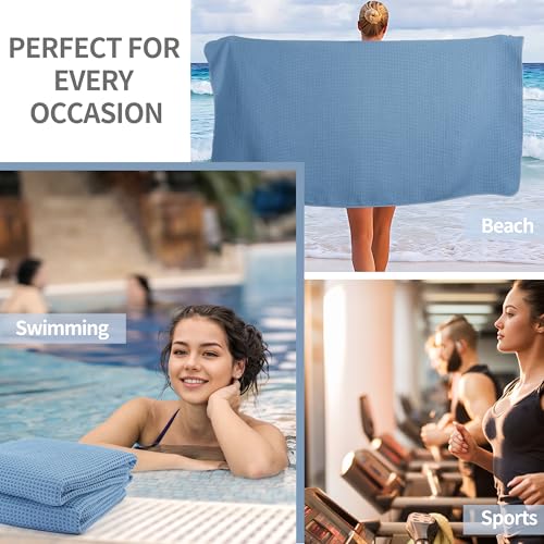 MICROFI New Microfiber Waffle Bath Towels, 2 Pieces, Oversized, Soft, Absorbent, Fast Drying, Lint Free 430 GSM (30''x60''/76cm x 152cm) - color: Blue