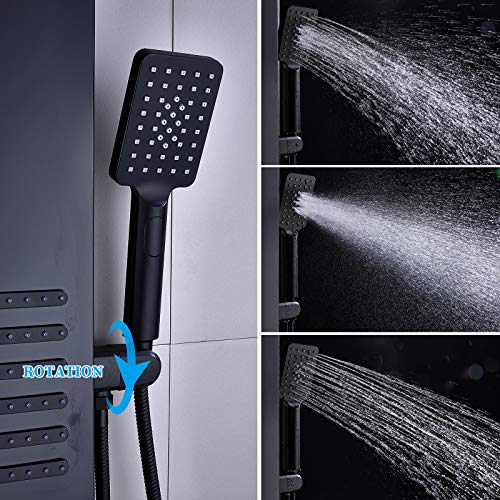 ELLO&ALLO Stainless Steel Shower Panel Tower System, Rainfall Head Rain Massage System with LED Body Jets, Black - color: Black