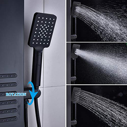 ELLO&ALLO Stainless Steel Shower Panel Tower System, Rainfall Head Rain Massage System with LED Body Jets, Black - color: Black