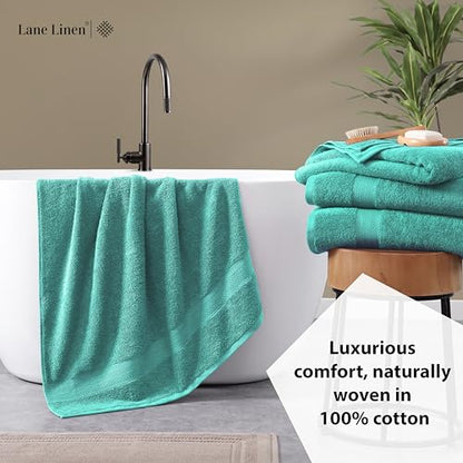 LANE LINEN Bathroom Towels Set (4 Pack)- 100% Cotton Luxury Bath Towels for Bathroom, Soft Shower Towels, Quick Dry Turkish Bath Towels, Super Absorbent Hotel Quality Bath Towel Set (28"x 54")- Teal | Set Of Towels - Dobby Border Accent, OEKO-TEX Certifie