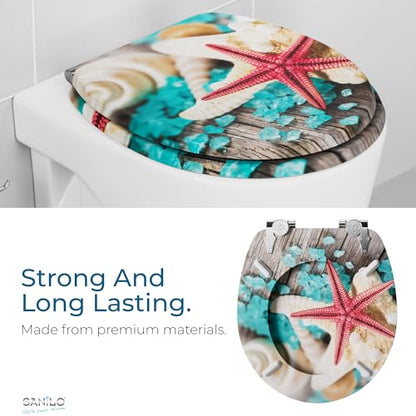 SANILO Wooden Toilet Seat with Soft Close [ROUND] - Decorative, Quiet & Slow Close Molded Wood Seat - With Strong Bumpers & Hinges - Adjustable Fit – Bath Salt - color: Bath Salt