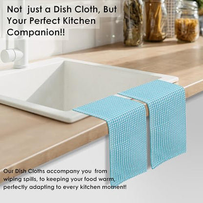 12 Pack Dual Tone Waffle Weave Dish Cloth, 12x12 Inches, 100% Cotton, Super Absorbent, Fast Dry, Durable Dishcloth Set, Soft Hand Towels, Cleaning, Machine Washable, Aqua Blue - color: Aqua Blue