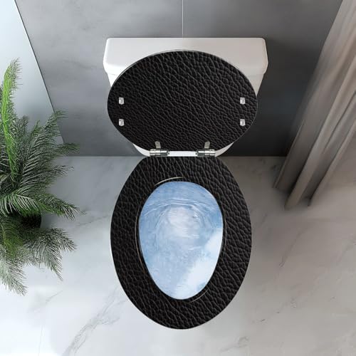 Elongated Resin Toilet Seat, Quietly Close Quick Release Hinges Cover | Toilet Lid Cover Easy to Clean and Install, Black leather sample Heavy Duty Toilet Seat - color: pattern6, size: V-shape