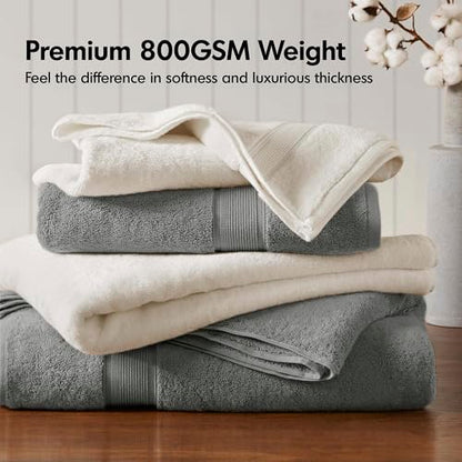 Madison Park 800GSM 100% Cotton Bathroom Bath Towel Set of 8, Grey | Long Staple, Highly Absorbent, Durable Hotel Spa Quality, Quick Dry, Double Stitched Hems, Lint Reducing, OEKO-TEX Certified - color: Grey, size: Multi-Sizes