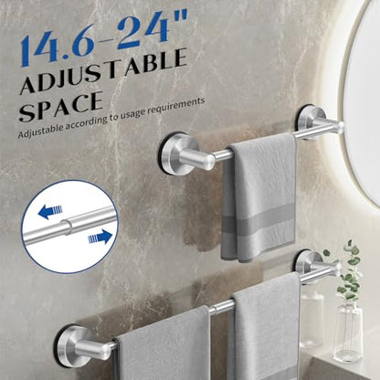 Adjustable Suction Cup Towel Bar for Bathroom Wall, 14.6–24 Inches Brushed Nickel Towel Bar, Stainless Steel Bath Towel Holder, Towel Racks for Bathroom Shower (Brushed Nickel, 2 Pack) - color: Brushed Nickel, 2-pack
