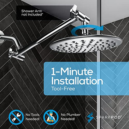 SparkPod 9.5 Inch Large Rain Shower Head - Luxury Rainfall Shower Head - High Pressure Showerhead, Full Body Coverage with Anti-Clog Silicone Nozzles -No Hassle, Easy Install (1/2 NPT, Chrome)