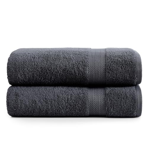 LANE LINEN Large Bath Sheets Absorbent Quick Dry 100% Cotton 2 Pack - Black | Large Bath Sheets - Classic Terry Weave, Densely Woven, Coordinated Colors, Everyday Durability, OEKO-TEX Certified - color: 04: Black, size: 2 Piece Bath Sheets