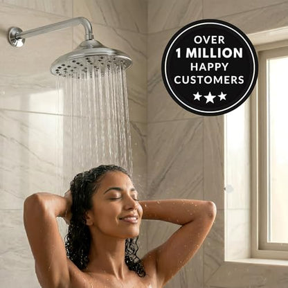 Rainfall Shower Head - 2.5 GPM - Polished Chrome | 8 Inch Large Overhead Rain Showerhead With Self-Clean Nozzles, High Flow, Easy Install, Adjustable Brass Ball Joint - color: Polished Chrome