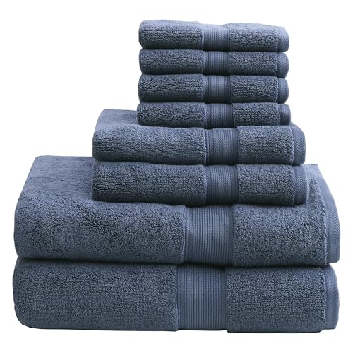 Madison Park 800GSM 100% Cotton Bathroom Bath Towel Set of 8, Blue | Long Staple, Highly Absorbent, Durable Hotel Spa Quality, Quick Dry, Double Stitched Hems, Lint Reducing, OEKO-TEX Certified - color: Slate Blue, size: Multi-Sizes