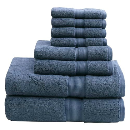 Madison Park 800GSM 100% Cotton Bathroom Bath Towel Set of 8, Blue | Long Staple, Highly Absorbent, Durable Hotel Spa Quality, Quick Dry, Double Stitched Hems, Lint Reducing, OEKO-TEX Certified - color: Slate Blue, size: Multi-Sizes