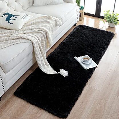 Chicrug Soft Runner Rugs for Bedroom Living Room Plush Fluffy Rug 2x6 Feet, Shag Furry Area Rug Carpet Non Shedding for Nursery Children Kids Girls Room Home Decorative, Black | Shag Furry Area Rug Carpet Non Shedding for Nursery Children Kids Girls Room