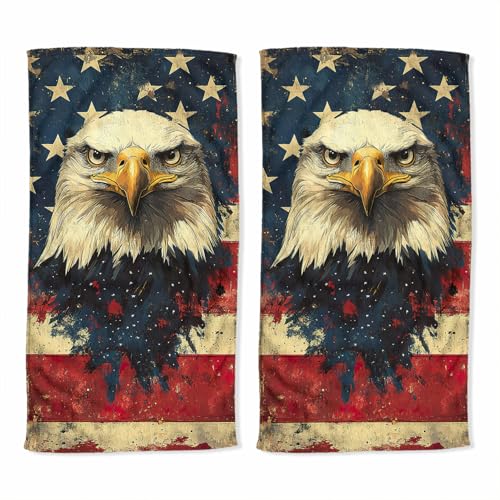 Eagle Bath Hand Towel Set of 2 American Flag Patriotism Symbol Absorbent Hand Towels Decorative Kitchen Dish Towel Guest Bathroom Towels 14x28 inch - color: Eagle