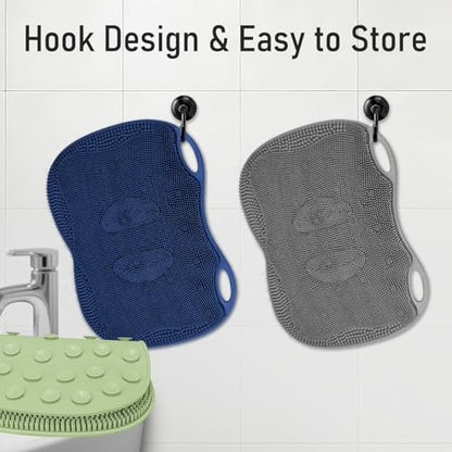 Shower Foot Scrubber Mat in Shower, XL Silicone 3D Feet Bath Washer | For Shower Floor Bathtub Non-slip Suction Cups without Bending, Upgraded Brush Massage Exfoliate Toes Cleaner, 17.4*13" Grey - color: 17*13.39" Grey