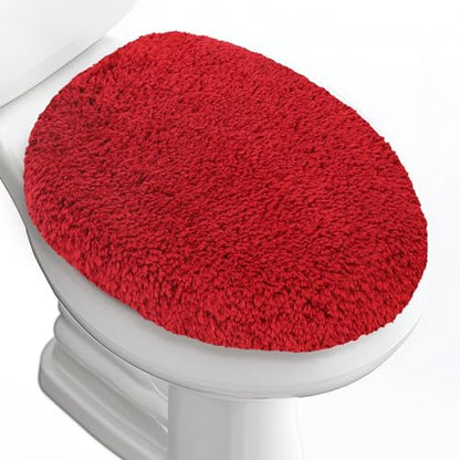 Soft Microfiber Toilet Lid Cover 17.5" x 15" Machine Washable | Solid Toilet Seat Cover Adjustable Rubber Backing Fits Most 16 -17.5" L x 14-16" W Round Oblong and Elongated Toilet Seat - color: Red