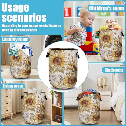 Fall Sunflowers Laundry Basket, Ladybird Honeybee Laundry Hamper Collapsible Oxford Cloth with Handle Clothes Storage Bin for Bathroom Laundry Room Bedroom 15.7 X 20 Inch - color: Fall Sunflowers Ladybird Honeybee