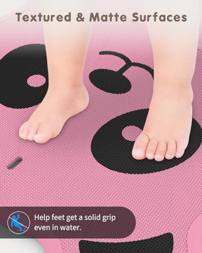 Panda Bathtub Mat Non Slip Kids Natural Rubber Low Odor, Bath Mat for Tub Non Slip for Baby 32"x18", Anti-Slip Surface and Strong Suction Cups Dual Anti-Slip, Machine Washable, Pink - color: Pink