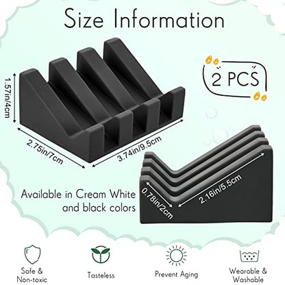 2 Pieces Silicone Soap Dish Self Draining Soap Dish Shower Waterfall Bar Soap Holder Tray with Drain Soap Saver for Kitchen Bathroom Accessories (Black,Cream White) - color: Black, Cream White