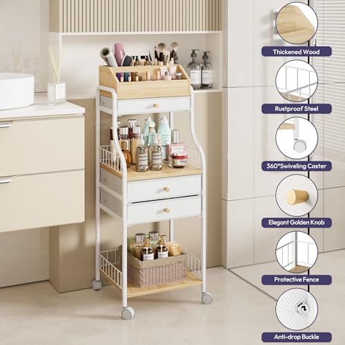 SWTYMIKI Rolling Makeup Organizer Cart - Floor Skincare Storage with Non-woven Drawers, Vanity Organizer Cosmetic Display Cases with Wheels, Cabinet for Skin Care Perfume Nail Polish Brush Hair Tool