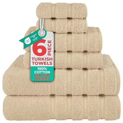 American Soft Linen 100% Cotton Luxury Turkish Towels, 6 Piece Towel Set | Soft Absorbent Quick Dry OEKO Tex Standard 100 Certificated Durable Machine Washable Premium Hotel Quality - color: Beige, size: (27"x54") + (16"x28") + (13"x13")
