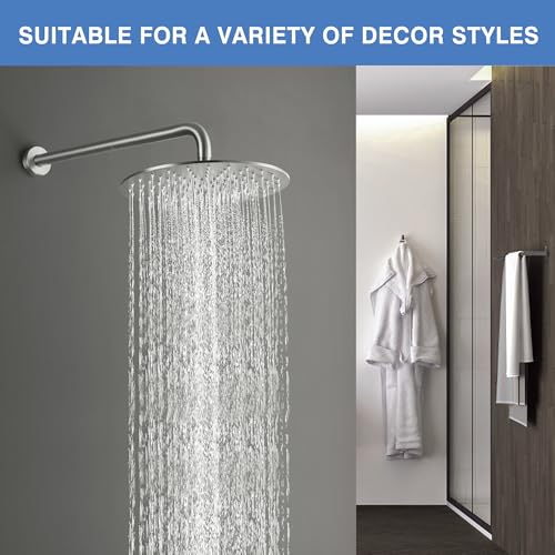 Solid Metal Large Rain Shower Head, Round High Flow Ceiling Rainfall Shower Head with Shower Arm and Flange, Reinforced Explosion-Proof Stainless Steel Construction (12-Inch, Brushed Nickel) - color: Brushed Nickel, size: 12 Inch