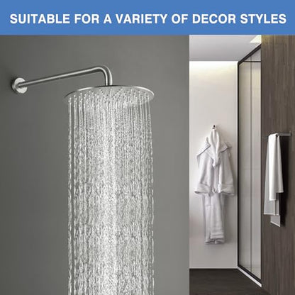 Solid Metal Large Rain Shower Head, Round High Flow Ceiling Rainfall Shower Head with Shower Arm and Flange, Reinforced Explosion-Proof Stainless Steel Construction (12-Inch, Brushed Nickel) - color: Brushed Nickel, size: 12 Inch