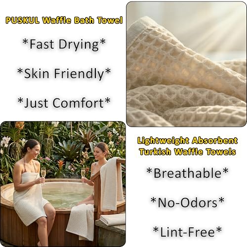 PÜSKÜL Natural 100% Turkish Cotton Waffle Bath Towels Set of 2, Extra-Large | Raw-Undyed, Oversize 32x63" Bath sheet towel for bathroom & beach. Honeycomb-Waffle weave, Premium oeko-tex made in Turkey. - color: Natural Raw-undyed, size: Bath Towels - Pack